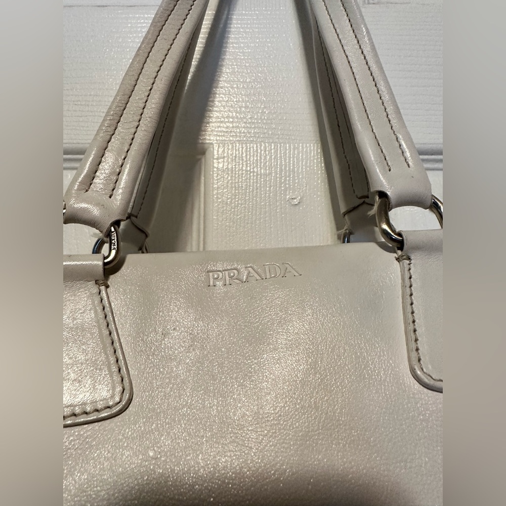 Vintage Prada white leather Boston bag medium